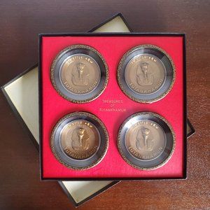 Vintage King Tut Collectible Coasters Boxed Set of 4 Embossed Imprinted Egyptian
